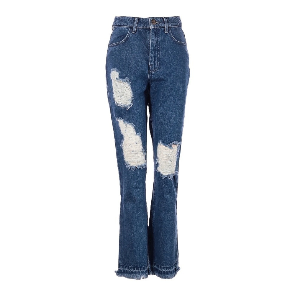 Show Me Your Mumu Brooklyn High Waist Jeans 26 Distressed Sapphire Wash Raw Hem